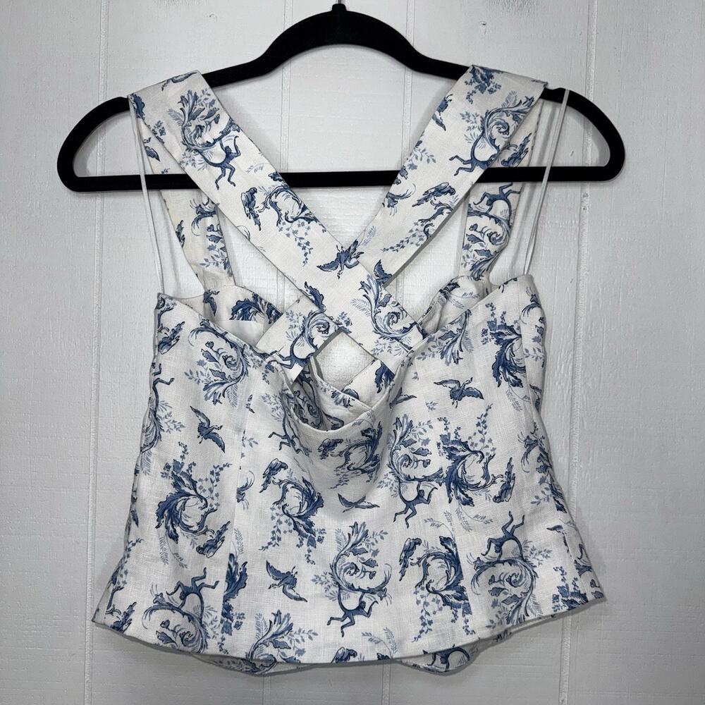 Reformation Women’s Kimberly Linen Top Blue White Size 4 - Picture 3 of 6